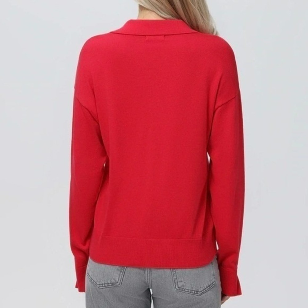 525 America NEW Cherry Red Maddi Johnny Collar V-neck Sweater SZ XL Nautical - Picture 8 of 13